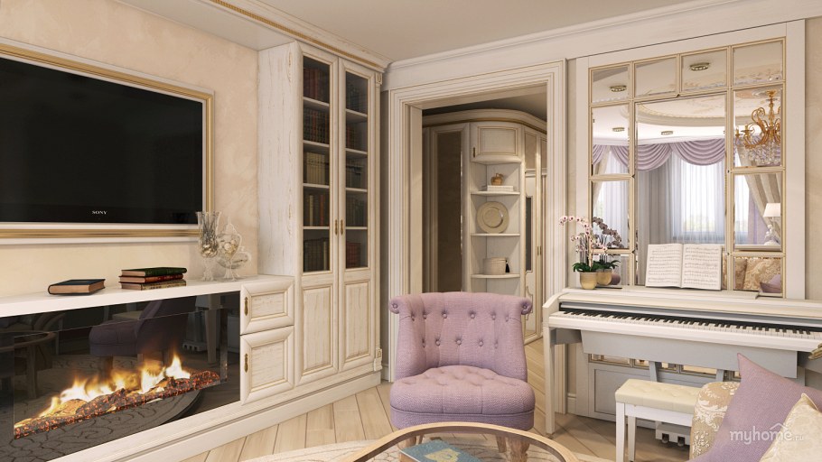 Гостиная с угловым камином Неоклассика