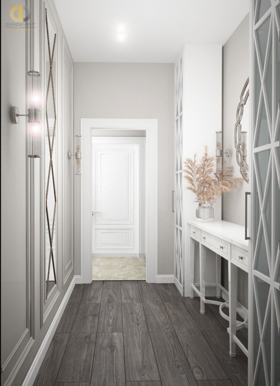 Коридор с серыми дверями