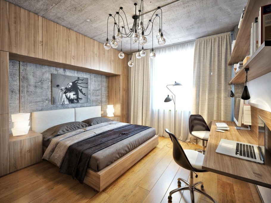 Шторы в стиле лофт в спальне