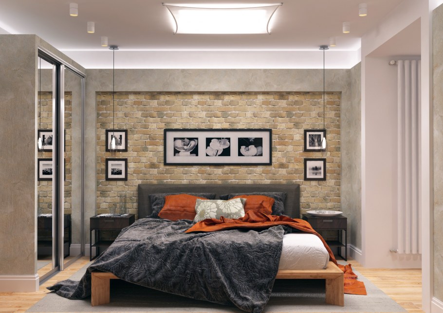 Прямоугольная спальня стиль лофт