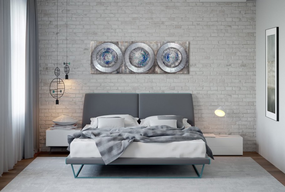 Спальня лофт белый кирпич