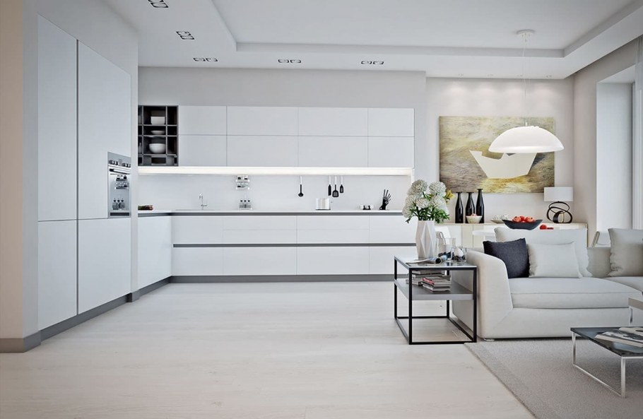 Белая кухня гостиная