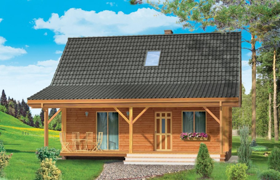 Небольшой дачный дом с мансардой и террасой