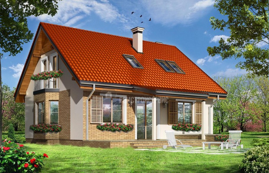 Небольшой кирпичный дом с мансардой