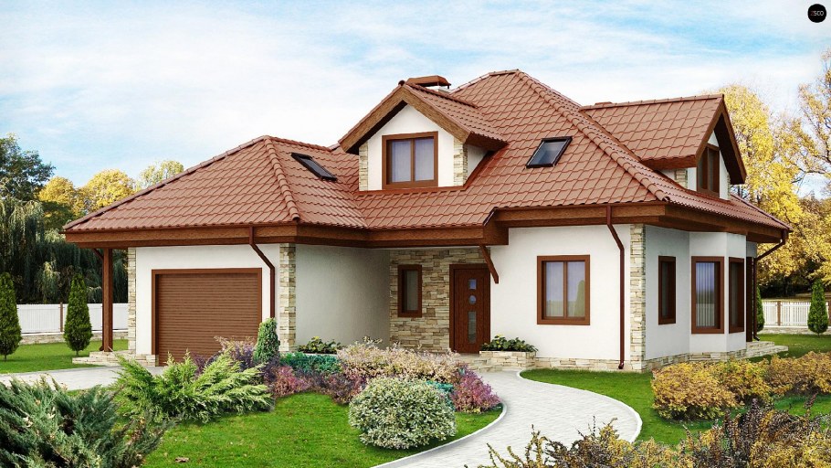 Красивый дом с гаражом и мансардой