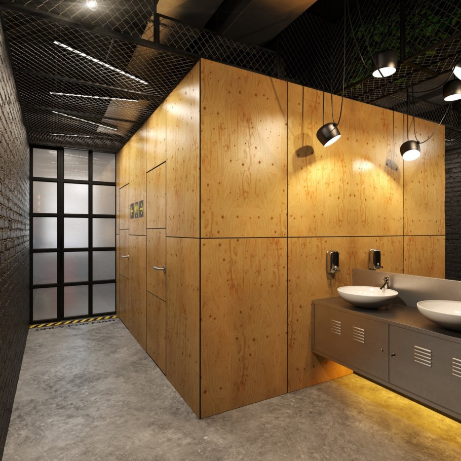 Санузел в стиле лофт в офисе