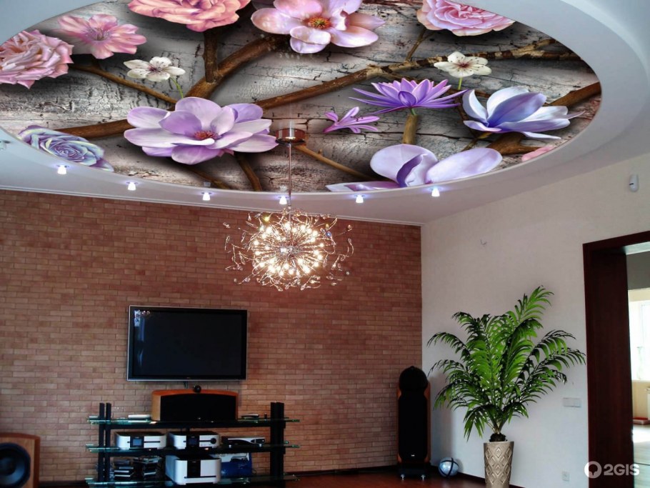 Натяжной потолок с подсветкой и рисунком