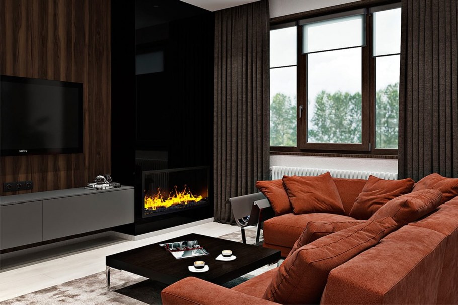 Электроочаг в гостиной в современном стиле