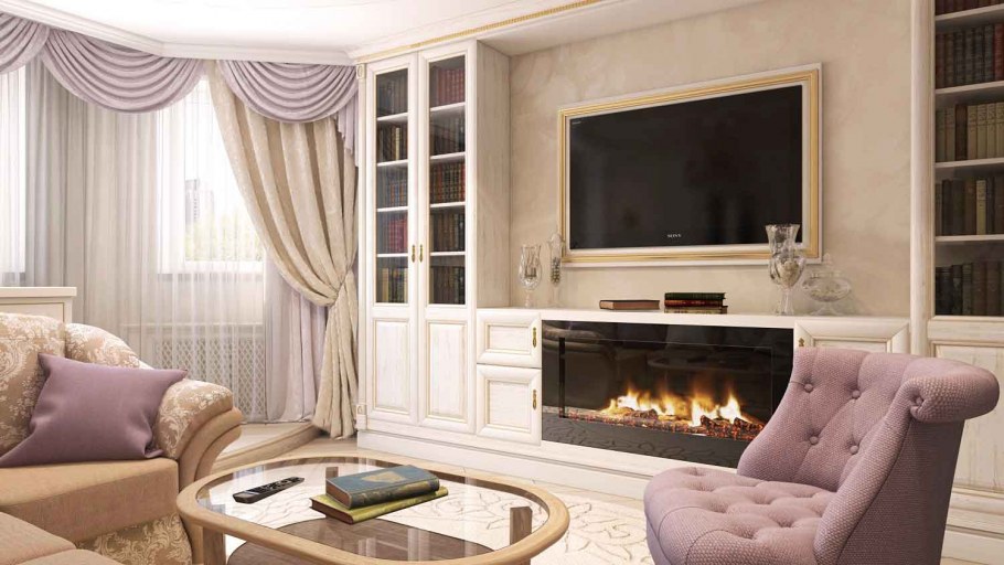 Стенка с камином и телевизором