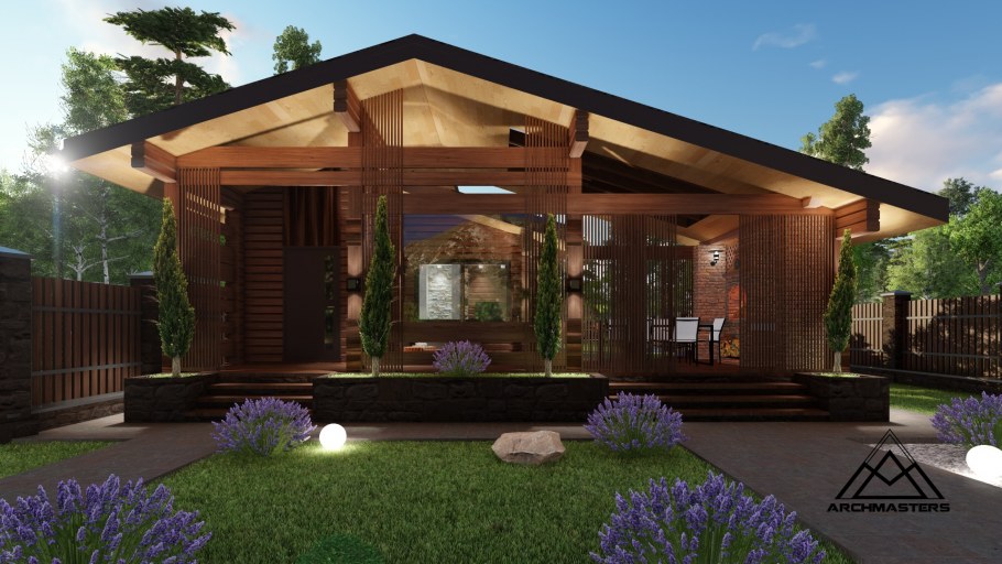 Современная баня с террасой