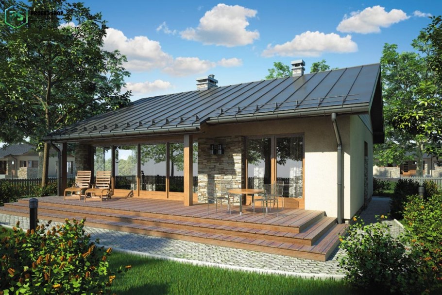 Прямоугольный дом с террасой