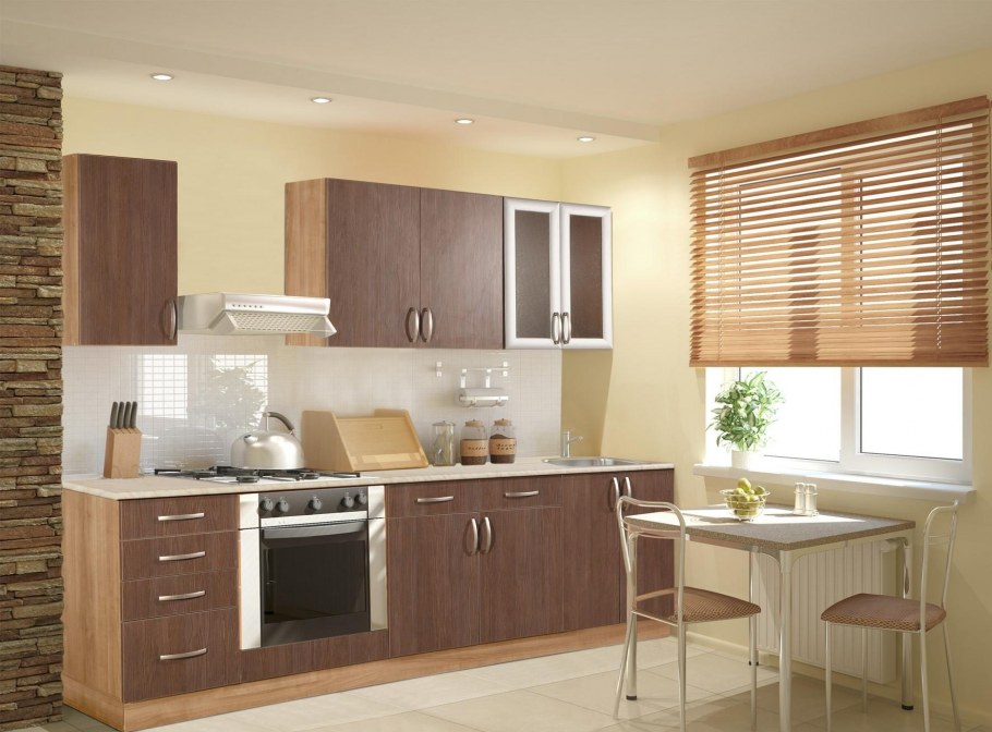 Кухня бежевый орех в интерьере
