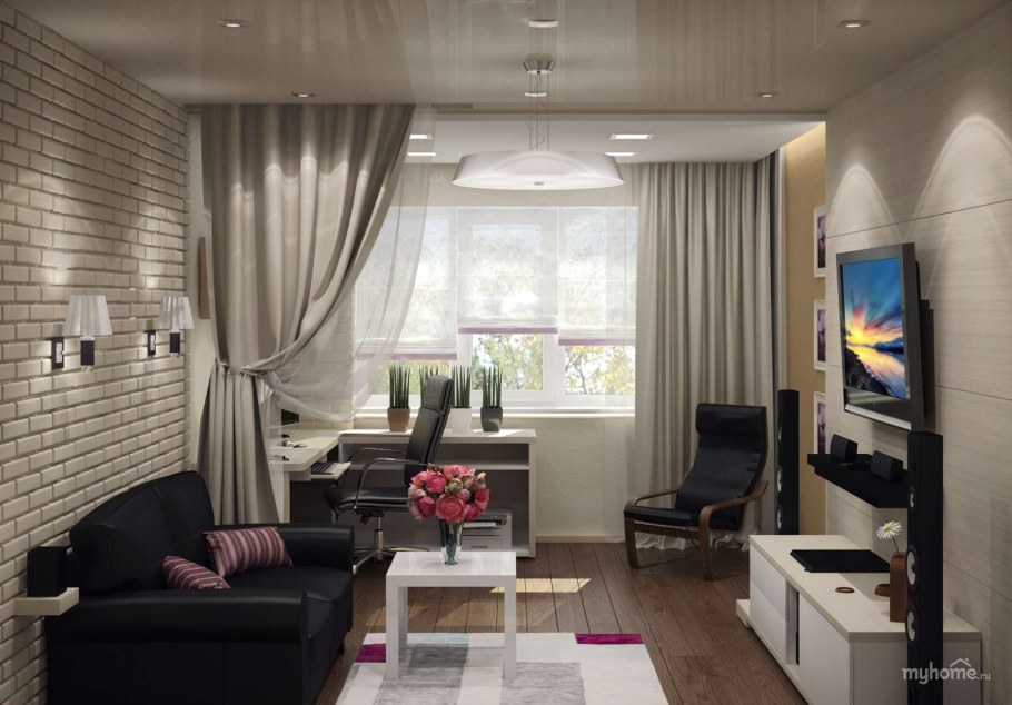 Шторы в интерьере маленькой гостиной