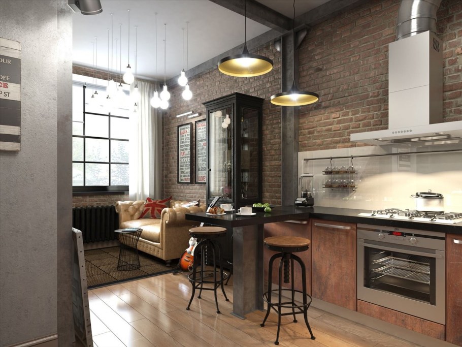 Кухня 11м² в стиле лофт