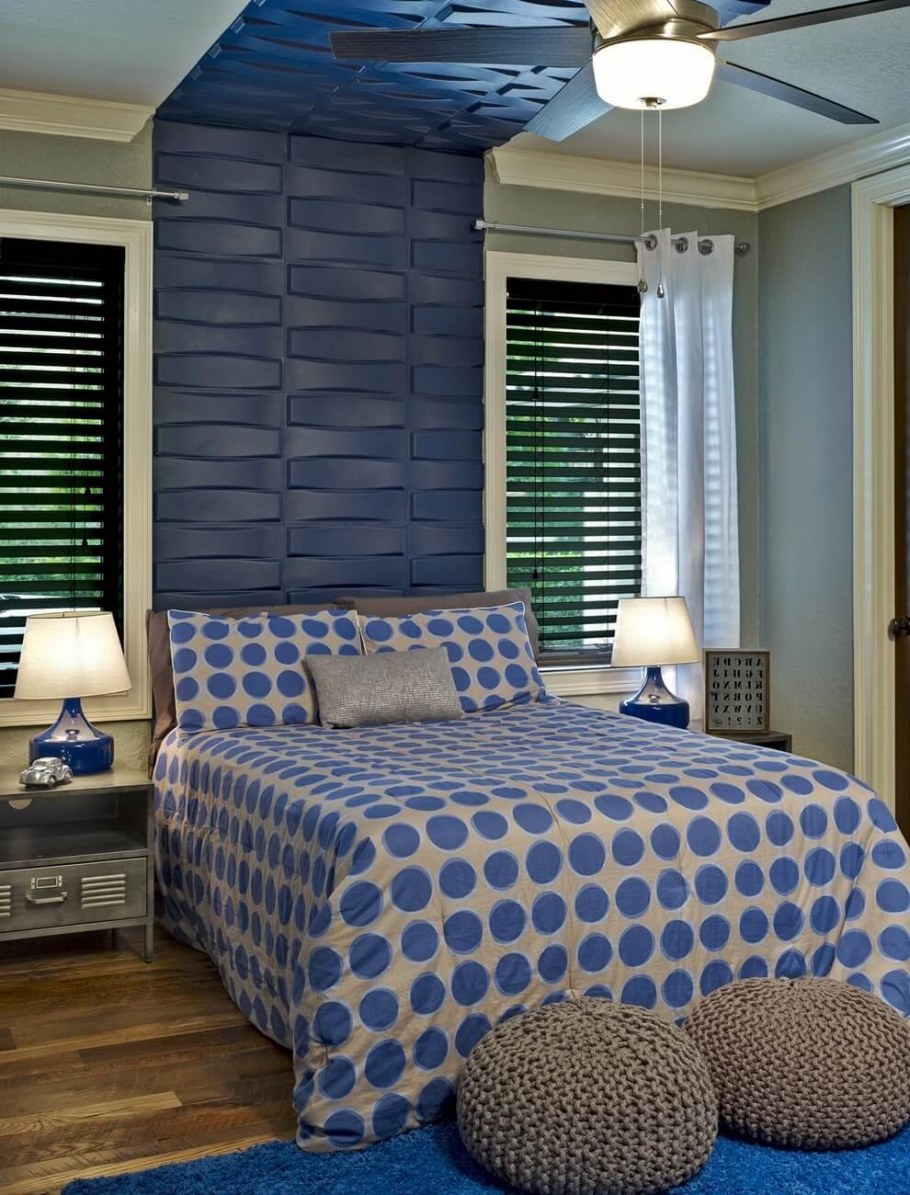 Темно синий интерьер спальни