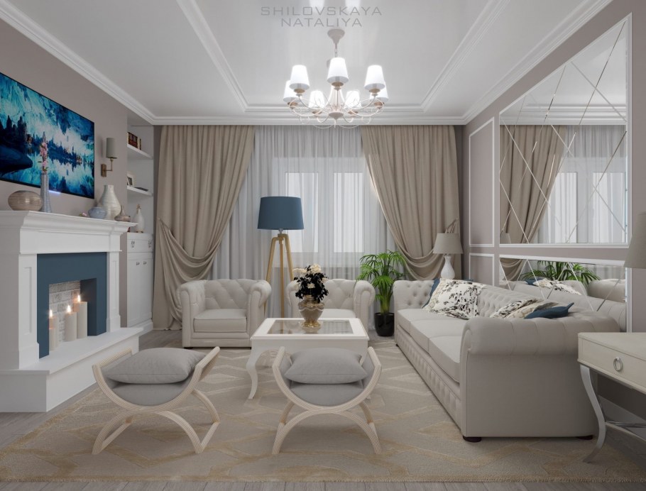 Светлая гостиная в частном доме