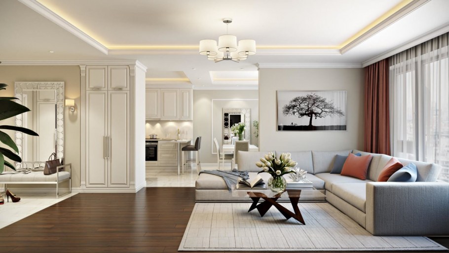 Гостиная в светлых тонах