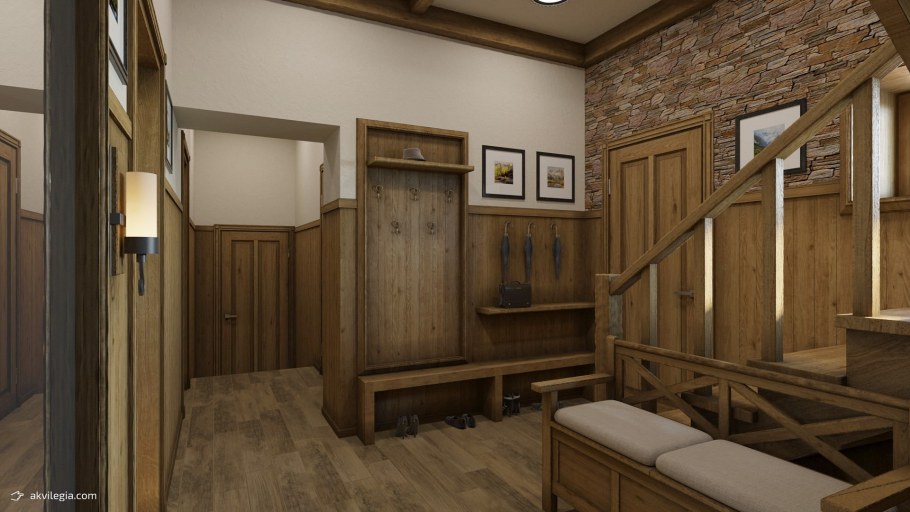 Прихожая в стиле Шале в загородном доме