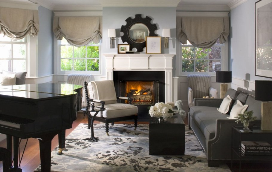 Шторы в гостиную с камином
