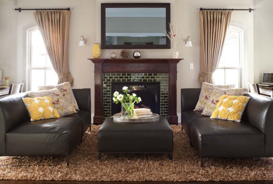 Шторы в гостиную с камином