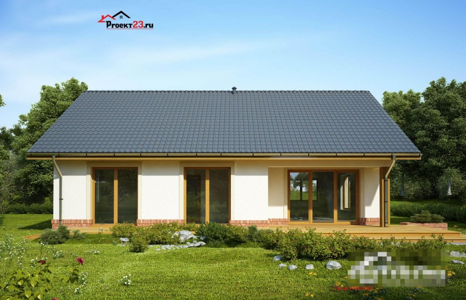 Одноэтажный дом с двускатной крышей