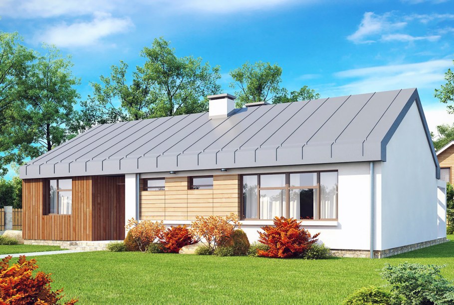 Одноэтажный дом с двускатной крышей