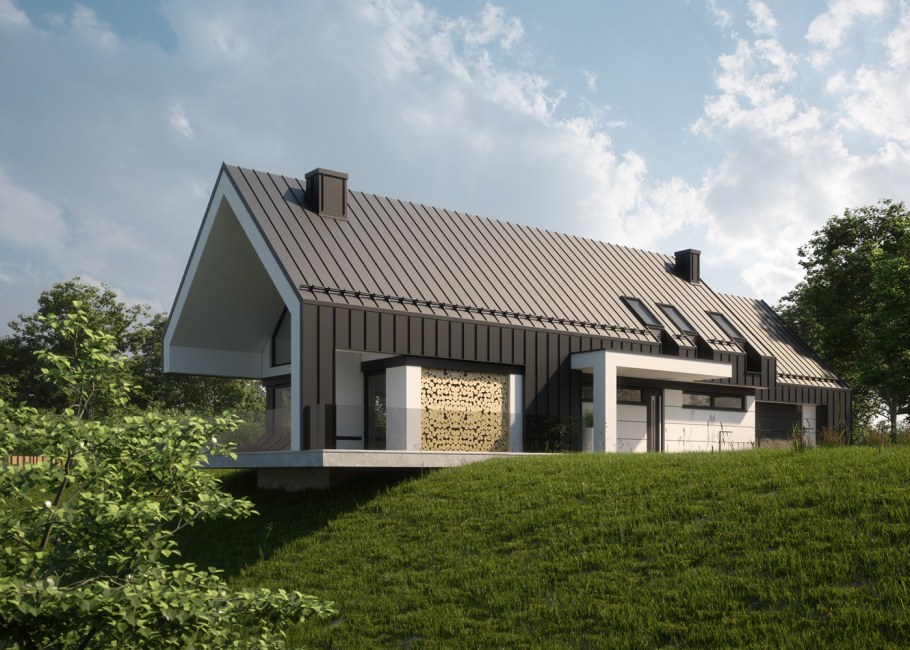 Дом в стиле барнхаус на склоне