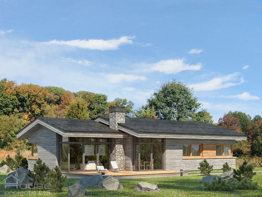 Одноэтажный дом с низкой крышей