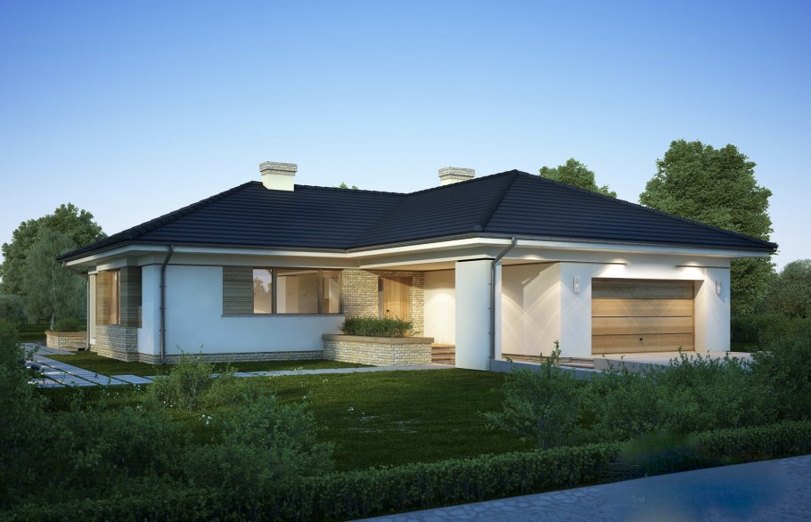 Одноэтажные коттеджи с витражами