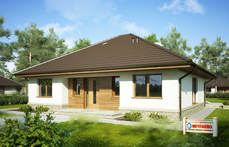 Одноэтажный дом с низкой крышей