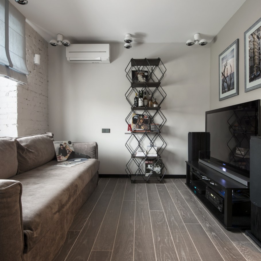Узкая гостиная в стиле лофт