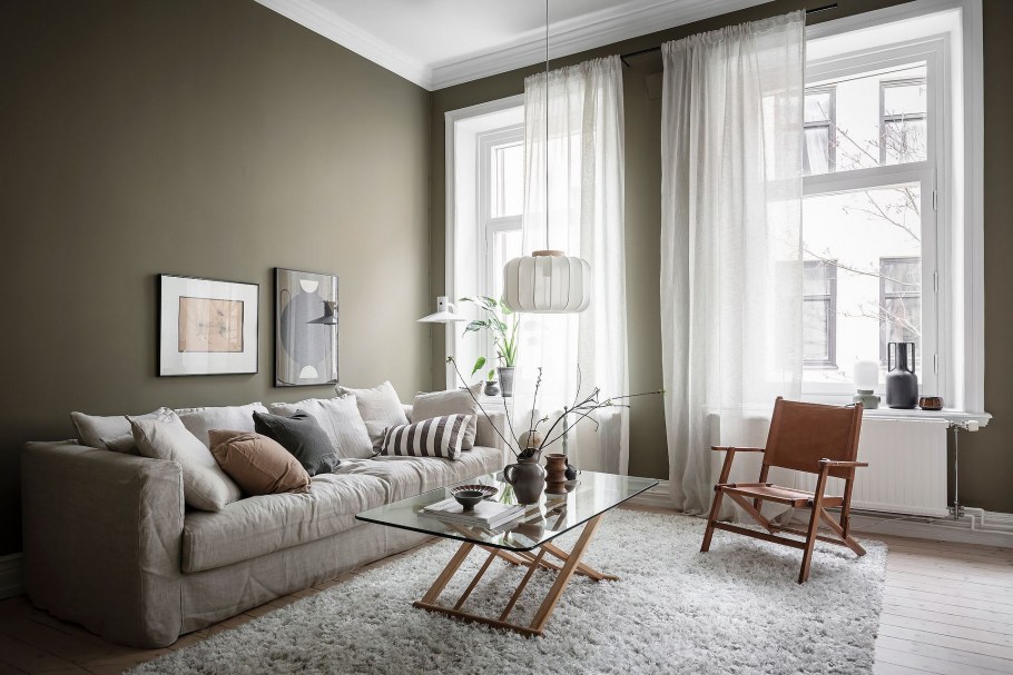 Бежевая гостиная в скандинавском стиле