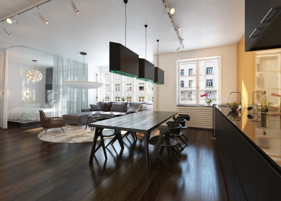 Софиты в гостиной лофт