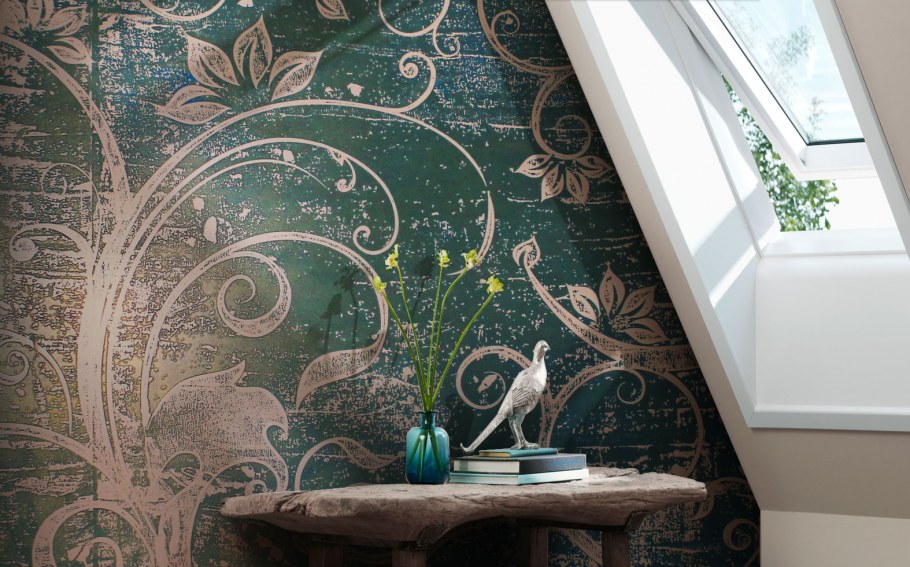 Интерьер трафаретным декором штукатурка