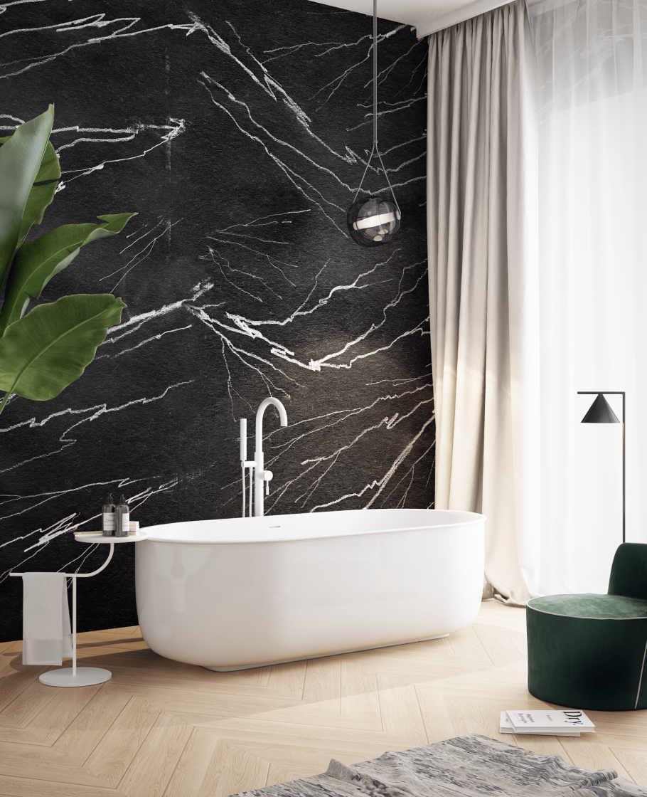 Черная мраморная ванная комната