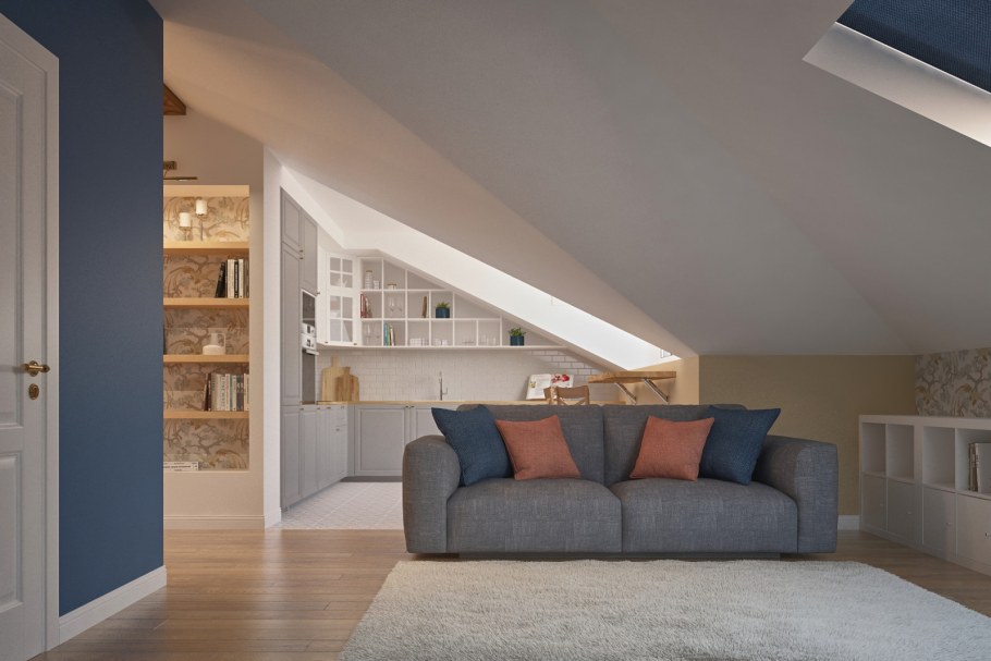 Спальня в стиле лофт на чердаке