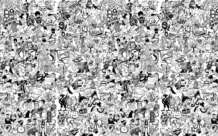 Много черно белых рисунков