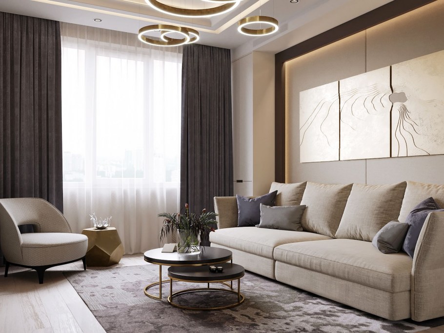Гостиная с бежевым диваном