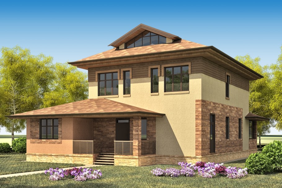 Одноэтажный дом с гаражом под одной крышей