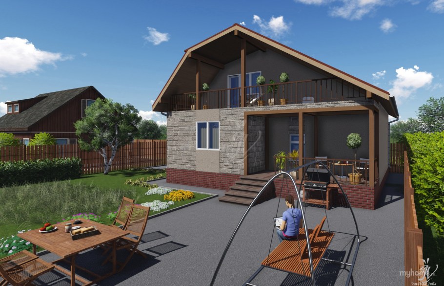 Дом с гаражом и навесом для машины