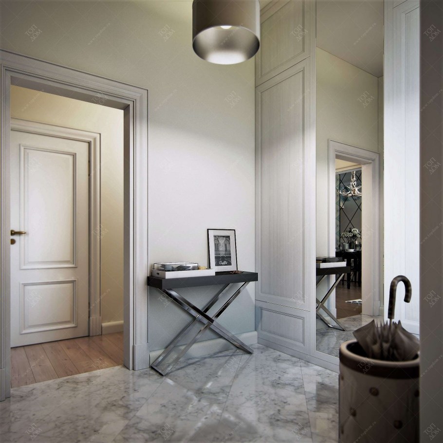 Отделка стен прихожей плиткой под мрамор