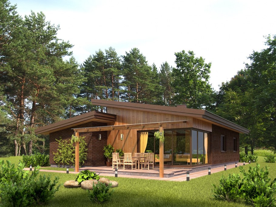 Деревянный дом 50 кв м с односкатной крышей