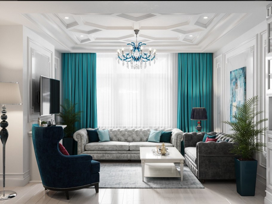 Гостиная в бирюзовом цвете