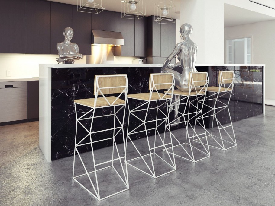 Барные стулья в интерьере кухни