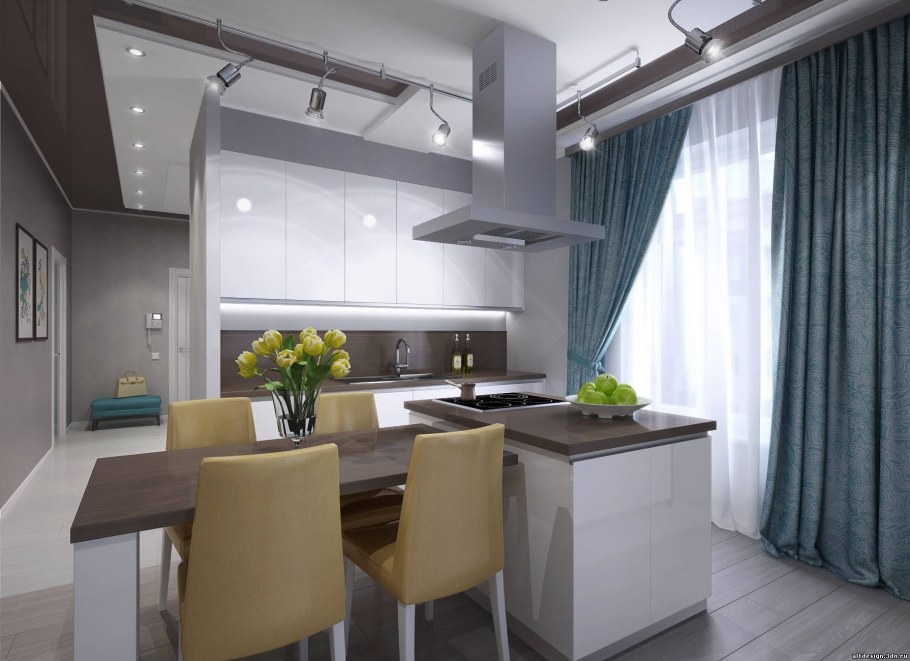 Прямоугольная кухня в частном доме