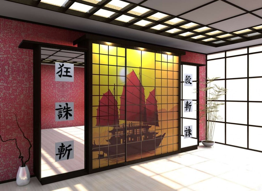 Японские двери Сёдзи гравюра