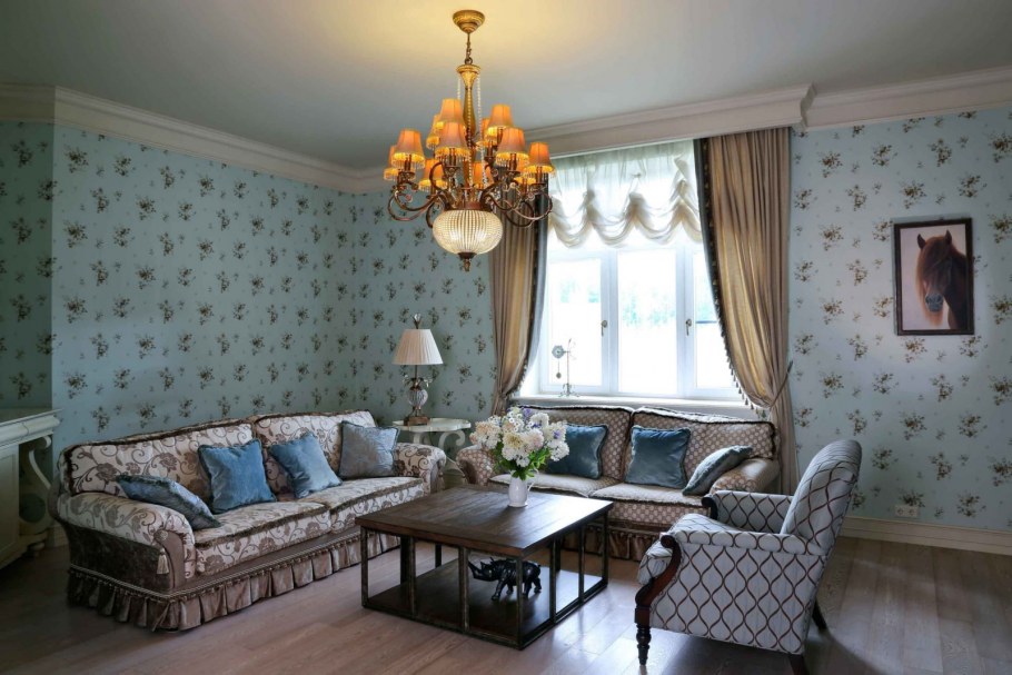 Голубые шторы в стиле Прованс