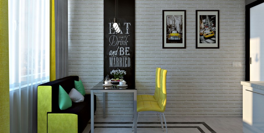 Грифельные стены и кирпич в интерьере