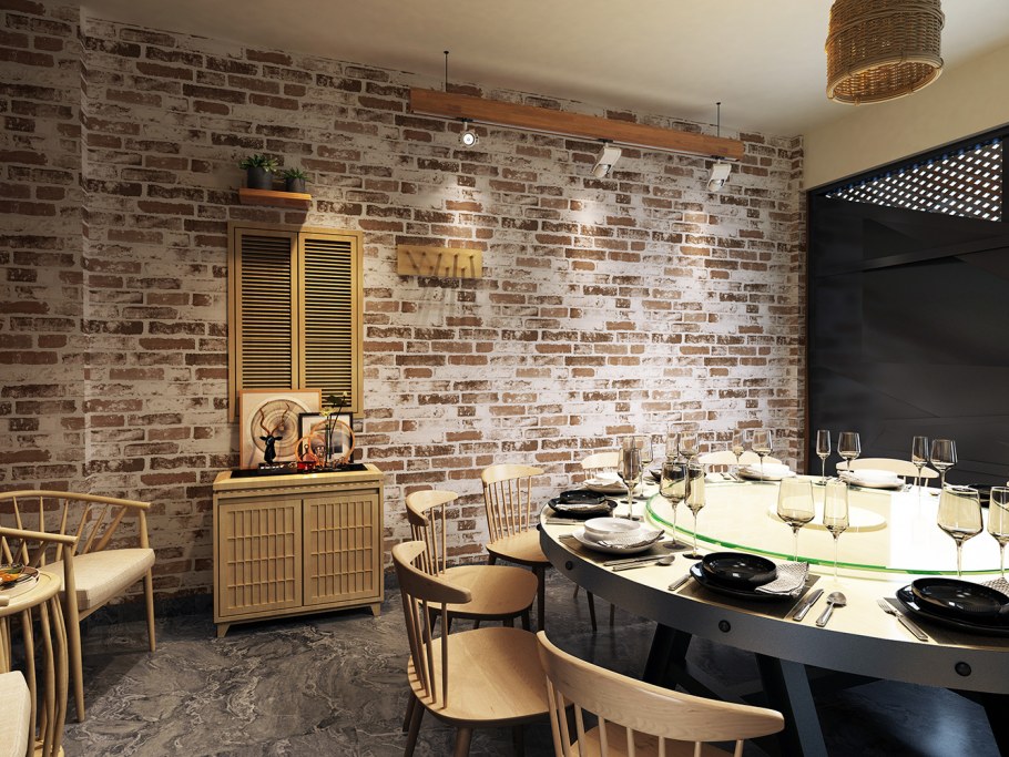 Обои под кирпич на кухне