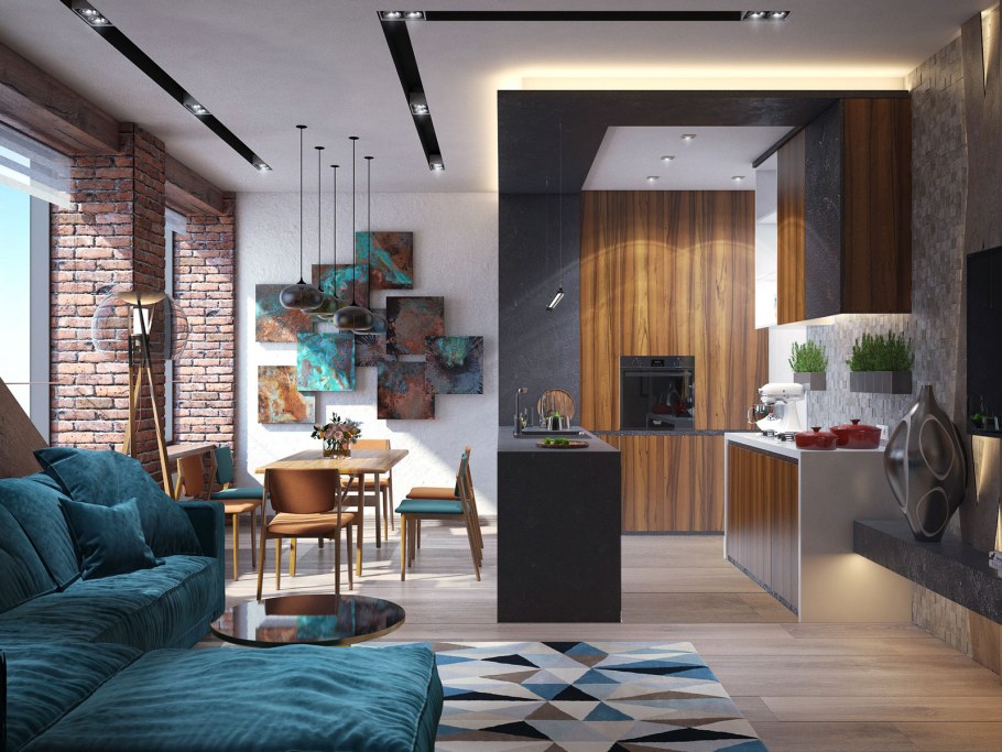 Квартира в современном стиле с элементами лофт